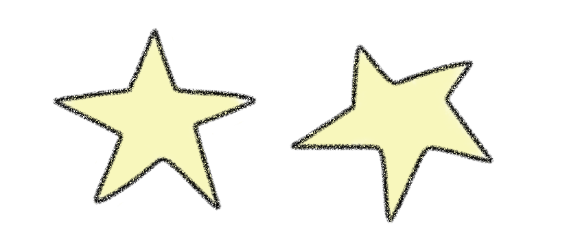 two digitally drawn stars side by side with a black outline and coloured in pale yellow