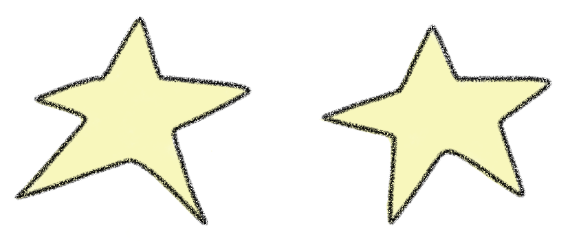 two digitally drawn stars side by side with a black outline coloured in pale yellow